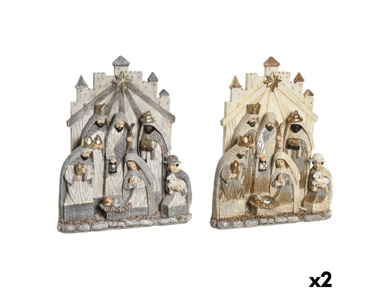 Рождествена Коледна Сцена DKD Home Decor Сив Златен Смола 22 x 6 x 26 cm (2 броя)