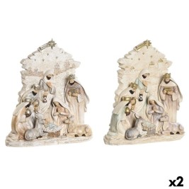 Рождествена Коледна Сцена DKD Home Decor Син Бял Розов Смола 24 x 8 x 27,5 cm (2 броя)