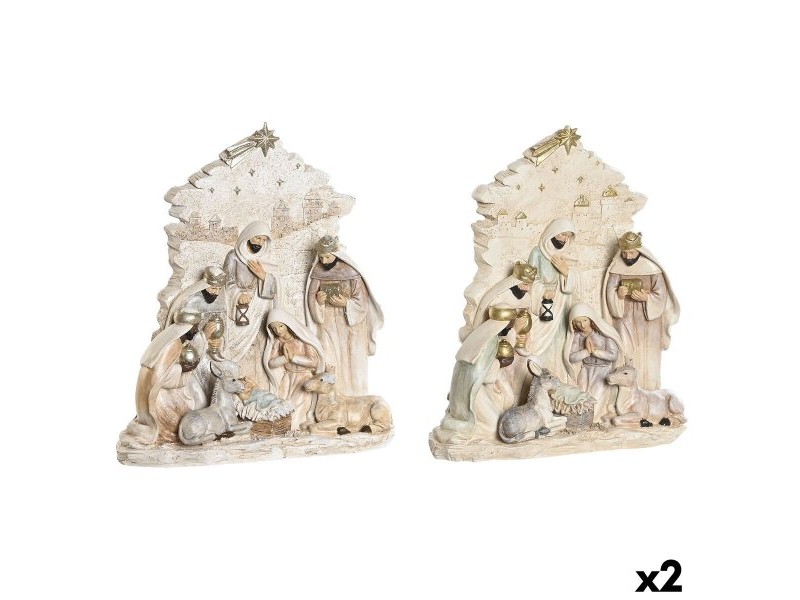 Рождествена Коледна Сцена DKD Home Decor Син Бял Розов Смола 24 x 8 x 27,5 cm (2 броя)