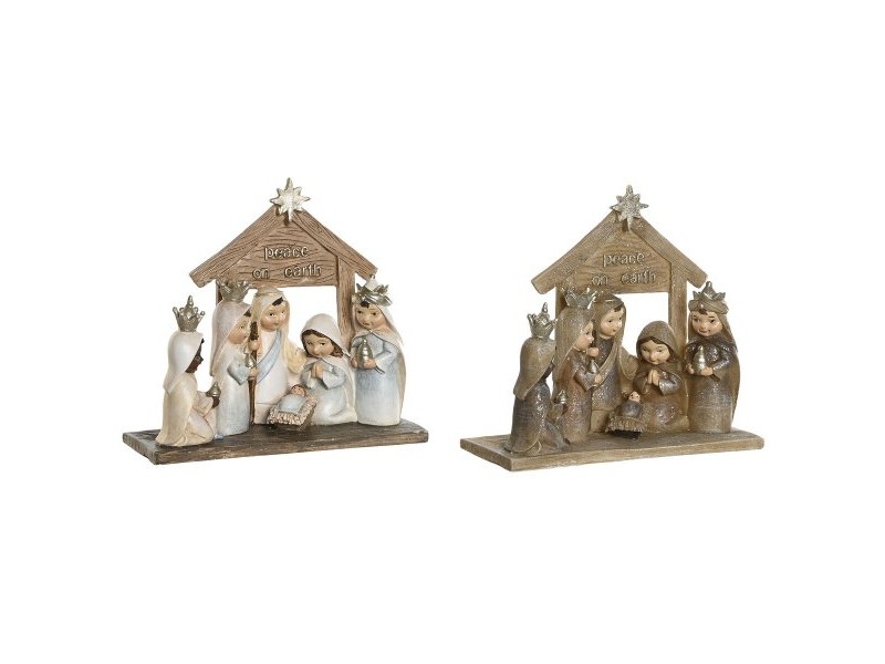 Рождествена Коледна Сцена DKD Home Decor Син Кафяв Златен Смола 17 x 7 x 15,5 cm 7 x 7 x 15,5 cm (2 броя)