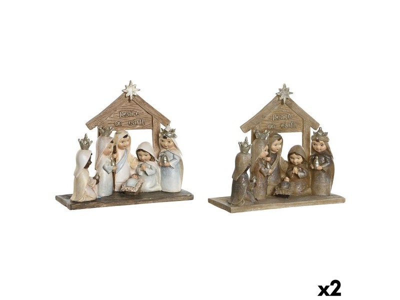 Рождествена Коледна Сцена DKD Home Decor Син Кафяв Златен Смола 17 x 7 x 15,5 cm 7 x 7 x 15,5 cm (2 броя)