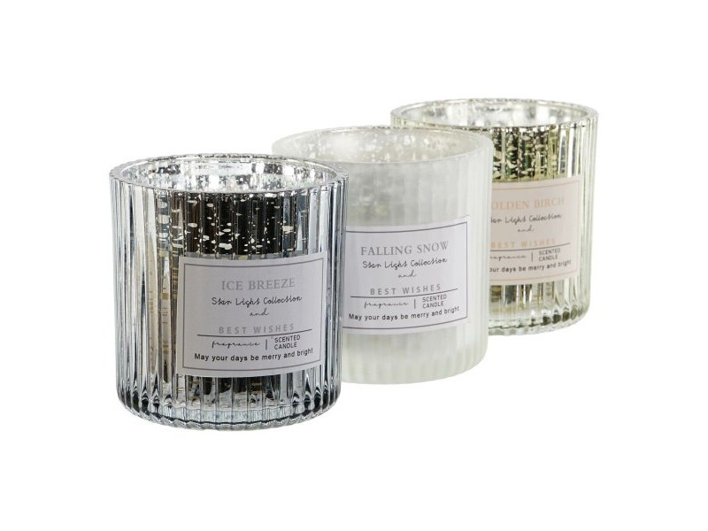 Свещ DKD Home Decor Бял Златен Сребрист 8,8 x 8,8 x 9 cm (3 броя)