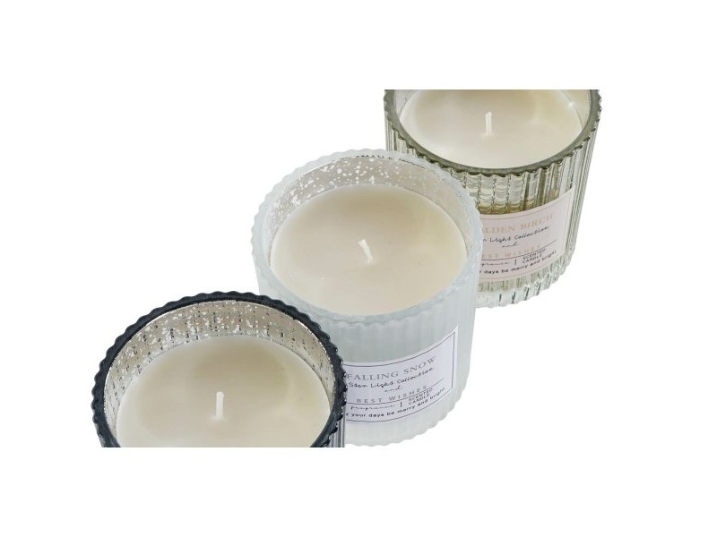 Свещ DKD Home Decor Бял Златен Сребрист 8,8 x 8,8 x 9 cm (3 броя)