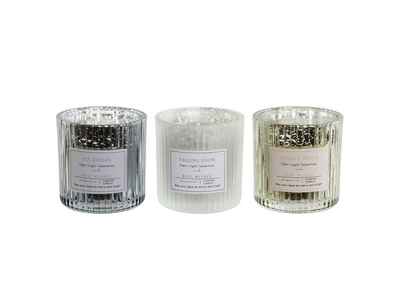 Свещ DKD Home Decor Бял Златен Сребрист 8,8 x 8,8 x 9 cm (3 броя)