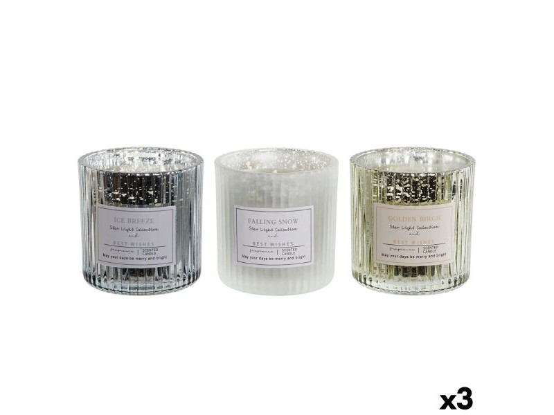Свещ DKD Home Decor Бял Златен Сребрист 8,8 x 8,8 x 9 cm (3 броя)