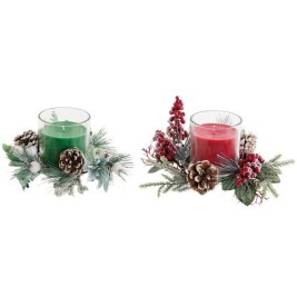 Свещ DKD Home Decor Червен Зелен 20 x 20 x 9 cm 8 x 8 x 9 cm (2 броя)