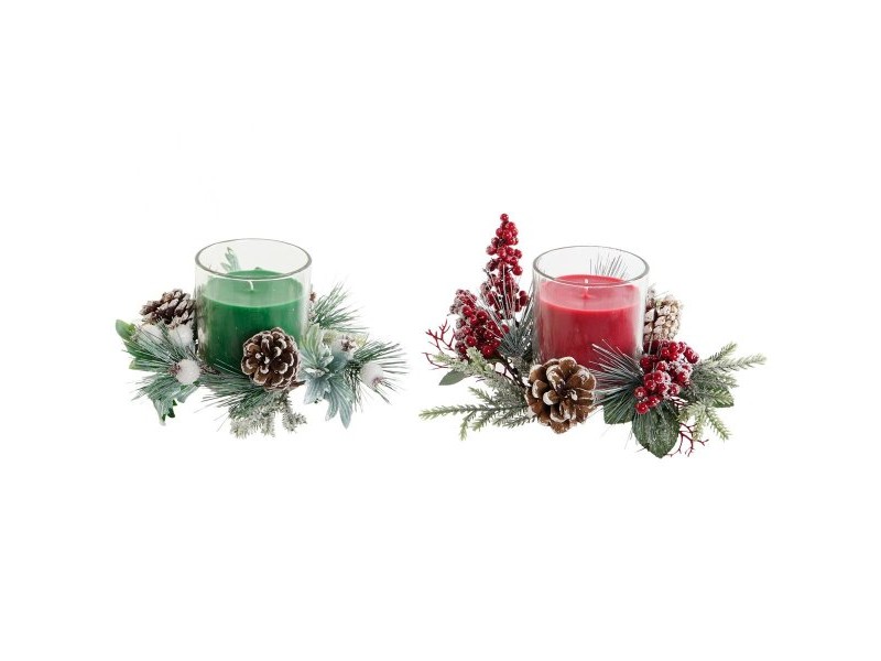 Свещ DKD Home Decor Червен Зелен 20 x 20 x 9 cm 8 x 8 x 9 cm (2 броя)