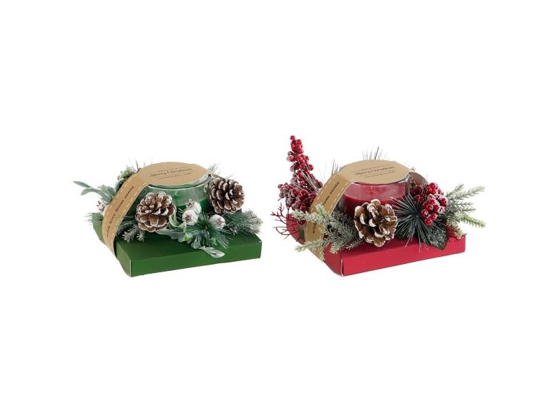 Свещ DKD Home Decor Червен Зелен 20 x 20 x 9 cm 8 x 8 x 9 cm (2 броя)