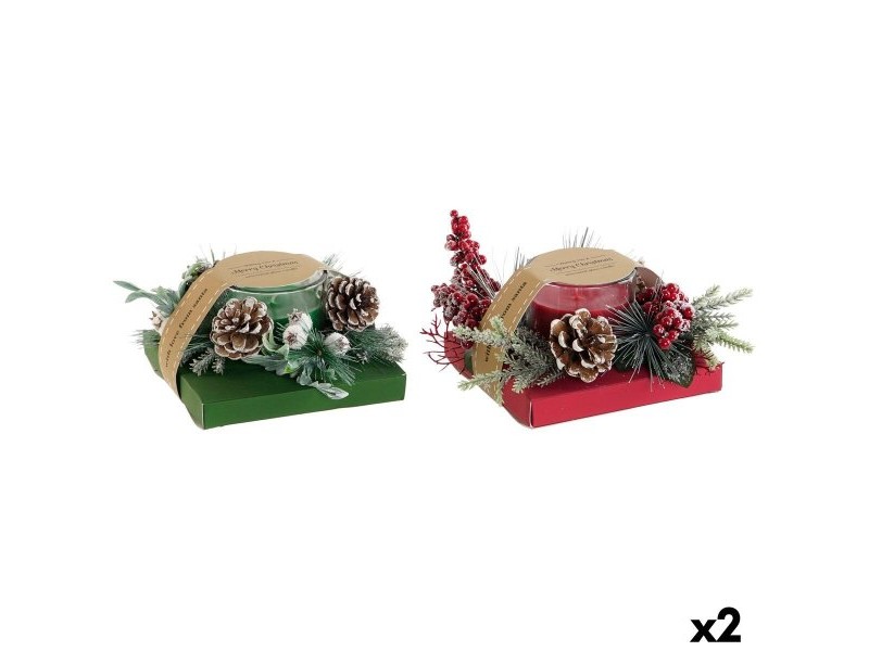 Свещ DKD Home Decor Червен Зелен 20 x 20 x 9 cm 8 x 8 x 9 cm (2 броя)