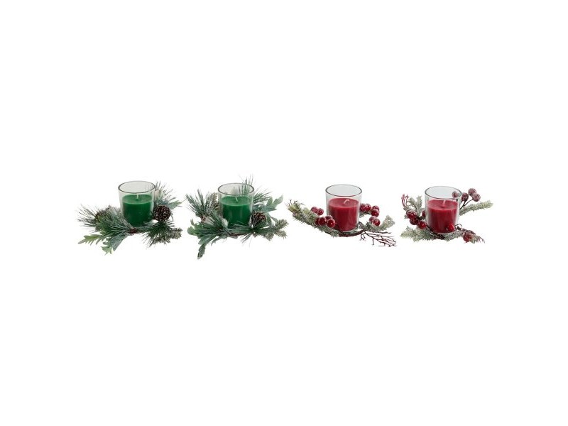 Свещ DKD Home Decor Червен Зелен 5,5 x 5,5 x 6,5 cm (2 броя)