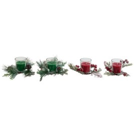 Свещ DKD Home Decor Червен Зелен 5,5 x 5,5 x 6,5 cm (2 броя)