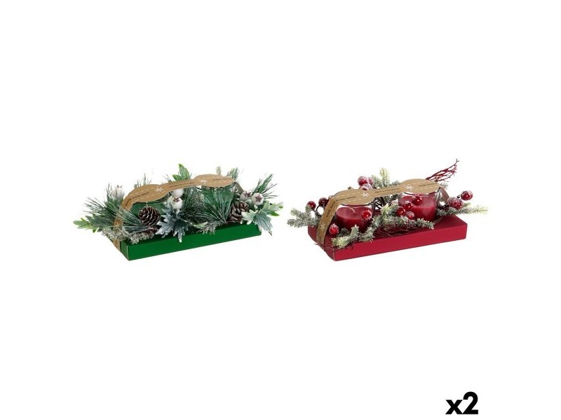 Свещ DKD Home Decor Червен Зелен 5,5 x 5,5 x 6,5 cm (2 броя)