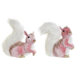 Коледна Украса DKD Home Decor Бял Розов Катерица 20 x 11 x 22 cm (2 броя)