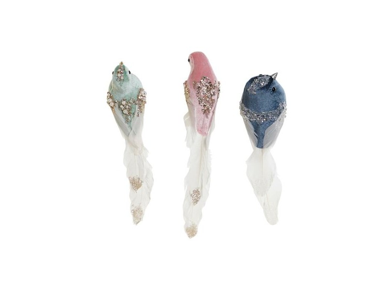 Коледна Украса DKD Home Decor Многоцветен Птици 25 x 7 x 6 cm (3 броя)