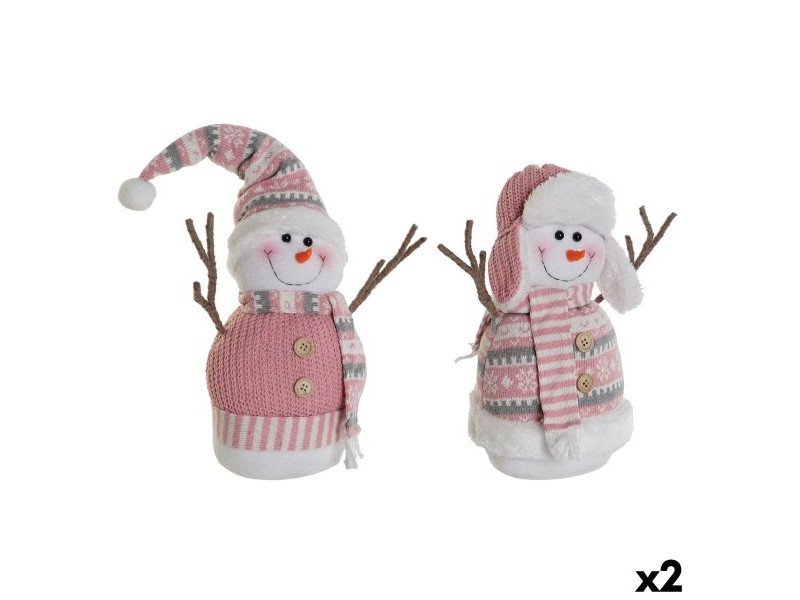 Снежен човек DKD Home Decor Бял Кафяв Розов 30 x 16 x 33 cm (2 броя)