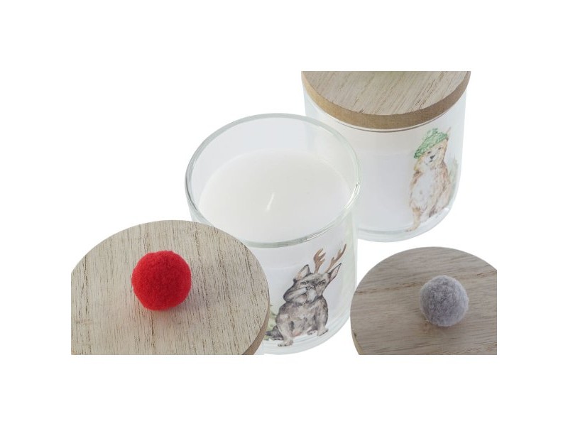 Свещ DKD Home Decor Многоцветен Помпони Коледа 8 x 8 x 9 cm 8 x 8 x 11 cm (3 броя) (2 броя)