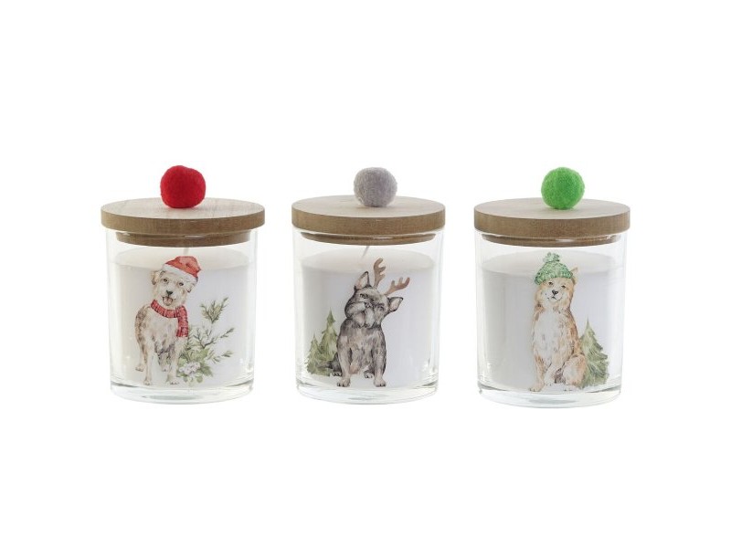 Свещ DKD Home Decor Многоцветен Помпони Коледа 8 x 8 x 9 cm 8 x 8 x 11 cm (3 броя) (2 броя)