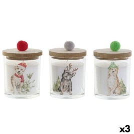 Свещ DKD Home Decor Многоцветен Помпони Коледа 8 x 8 x 9 cm 8 x 8 x 11 cm (3 броя) (2 броя)