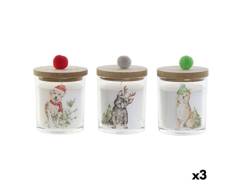 Свещ DKD Home Decor Многоцветен Помпони Коледа 8 x 8 x 9 cm 8 x 8 x 11 cm (3 броя) (2 броя)