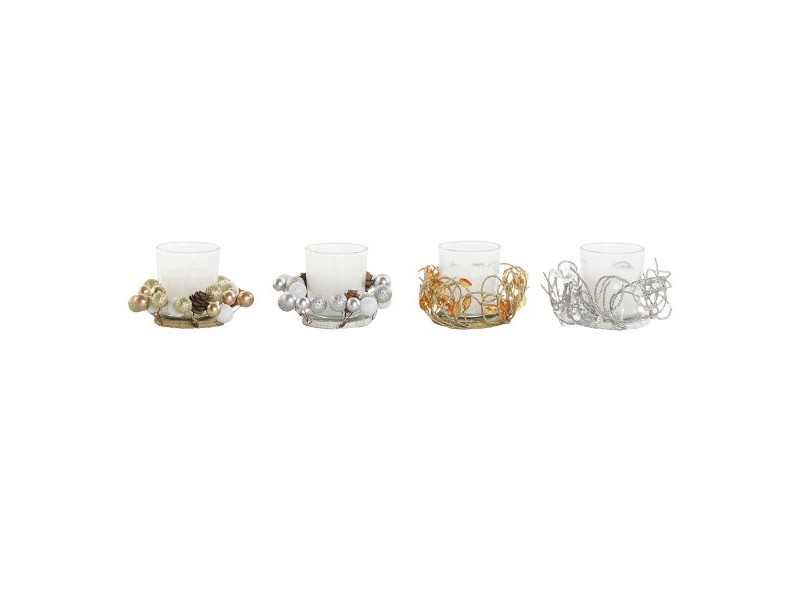 Свещ DKD Home Decor Златен Сребрист Коледа 10.5 x 10.5 x 7 cm 10,5 x 10,5 x 7 cm (4 броя)