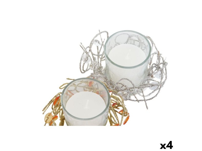 Свещ DKD Home Decor Златен Сребрист Коледа 10.5 x 10.5 x 7 cm 10,5 x 10,5 x 7 cm (4 броя)