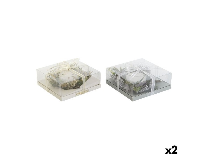 Свещ DKD Home Decor Златен Сребрист Коледа 21,5 x 21,5 x 8,5 cm (2 броя)