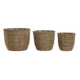 Комплект саксии Home ESPRIT Кафяв влакно Тропически 31 x 31 x 24 cm
