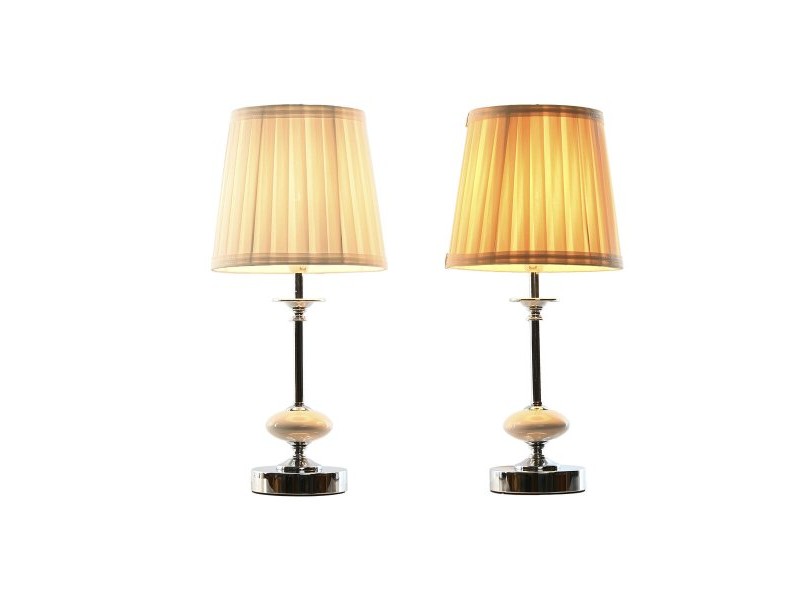 Настолна лампа Home ESPRIT Бял Бежов Метал Порцелан 25 W 220 V 20 x 20 x 44 cm (2 броя)