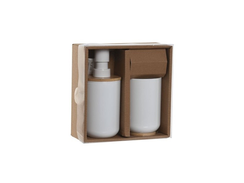 Комплект за Баня Home ESPRIT Бял Естествен Бамбук полистирен 7 x 7 x 16 cm