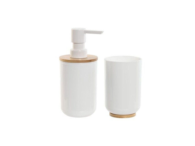 Комплект за Баня Home ESPRIT Бял Естествен Бамбук полистирен 7 x 7 x 16 cm