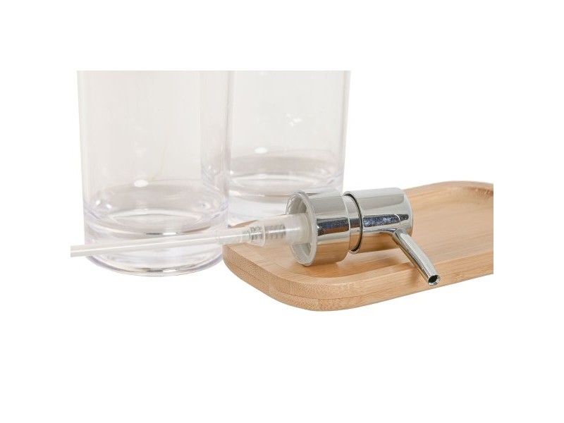 Комплект за Баня Home ESPRIT Прозрачен Естествен Бамбук Алуминий полистирен 16 x 9 x 18 cm