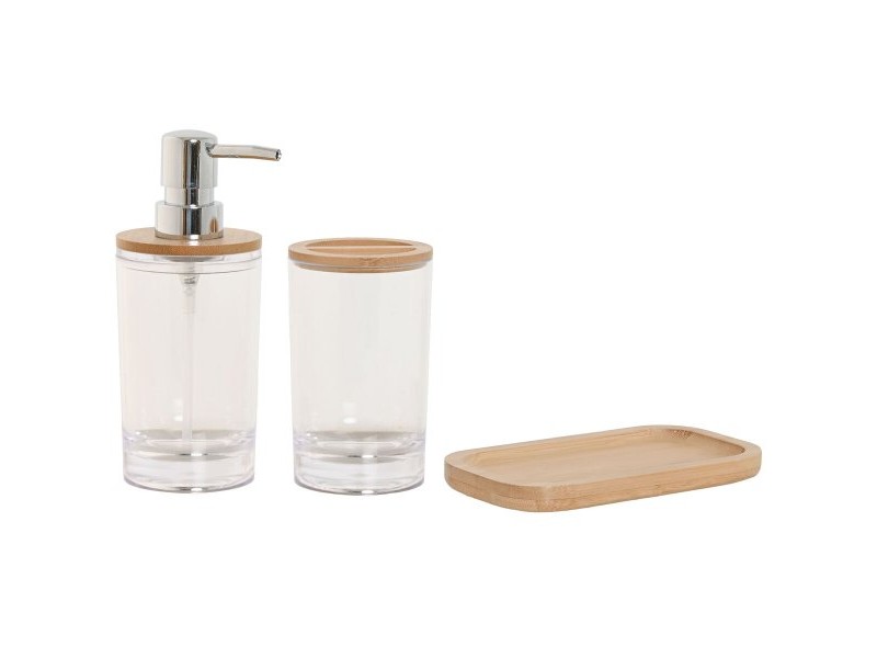 Комплект за Баня Home ESPRIT Прозрачен Естествен Бамбук Алуминий полистирен 16 x 9 x 18 cm