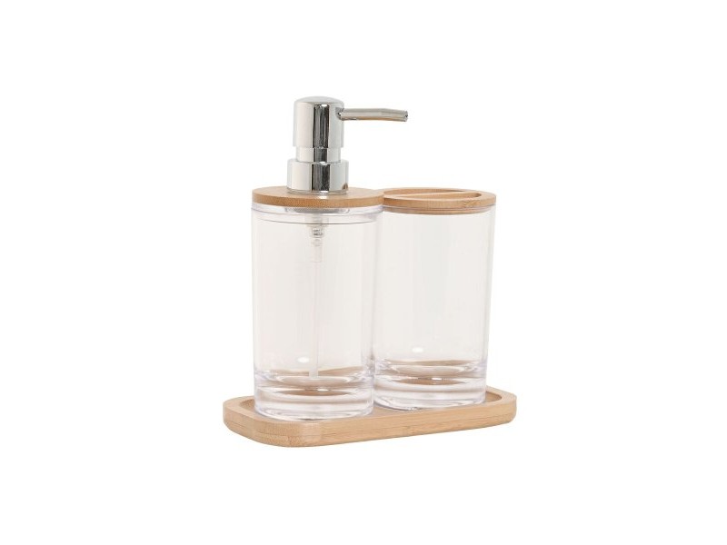 Комплект за Баня Home ESPRIT Прозрачен Естествен Бамбук Алуминий полистирен 16 x 9 x 18 cm