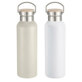 Бутилка за вода Home ESPRIT Бял Бежов Естествен Бамбук Неръждаема стомана 500 ml (2 броя)