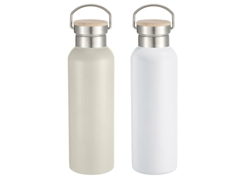 Бутилка за вода Home ESPRIT Бял Бежов Естествен Бамбук Неръждаема стомана 500 ml (2 броя)