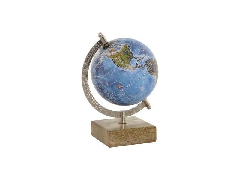 Глобус Home ESPRIT Син Кафяв PVC Дърво манго 14 x 12 x 20 cm