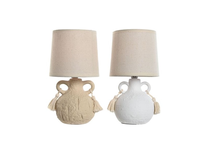 Настолна лампа Home ESPRIT Бял Бежов Керамика 220 V 15 x 15 x 28 cm (2 броя)
