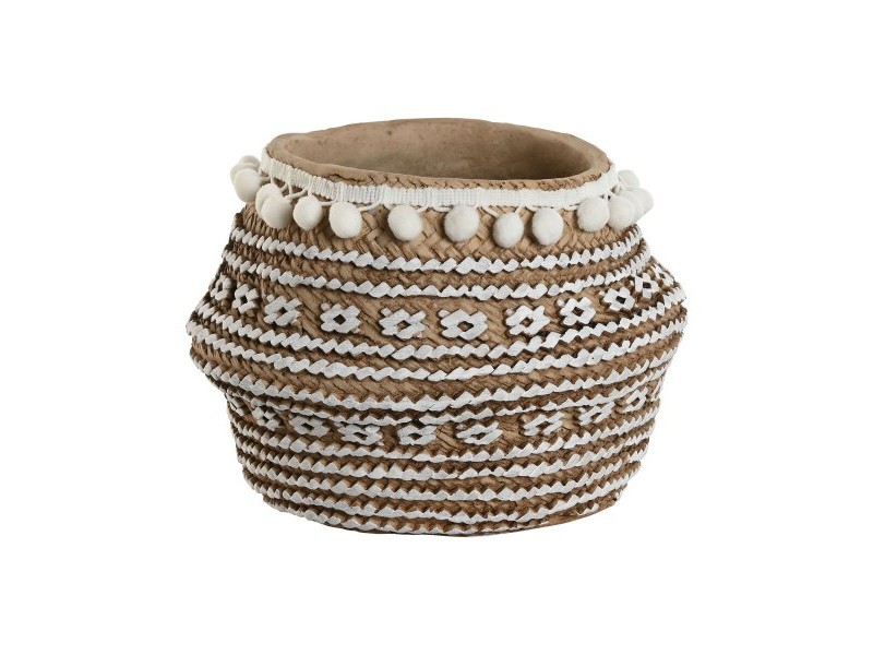 Саксия Home ESPRIT Бял Кафяв Бежов Светло кафяв Цимент Тропически 25 x 25 x 18 cm