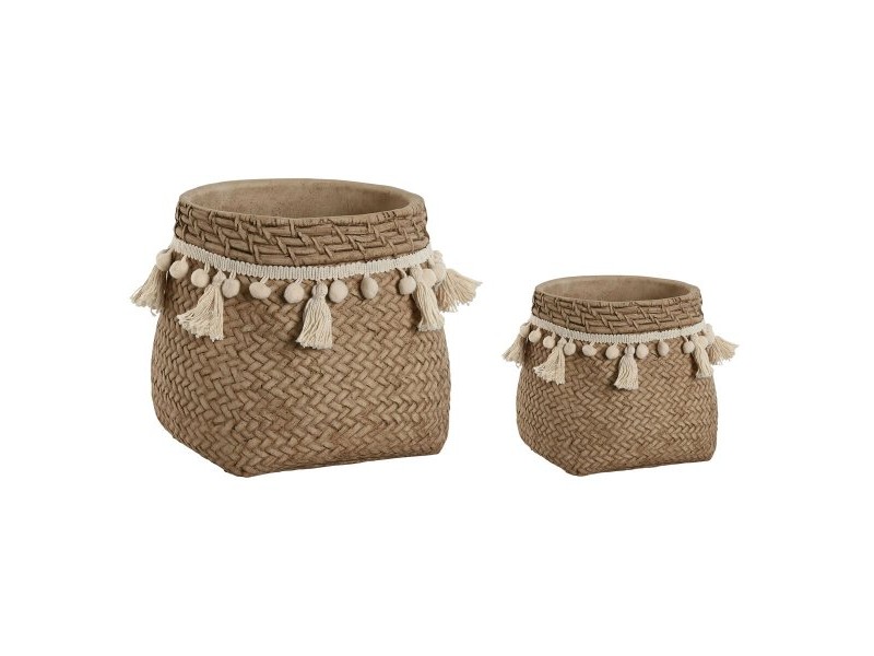 Комплект саксии Home ESPRIT Светло кафяв Цимент Тропически 30 x 29 x 25 cm
