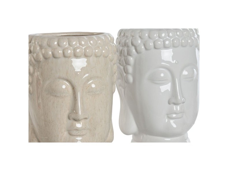 Саксия Home ESPRIT Бял Бежов Керамика 15 x 15 x 25 cm (2 броя)