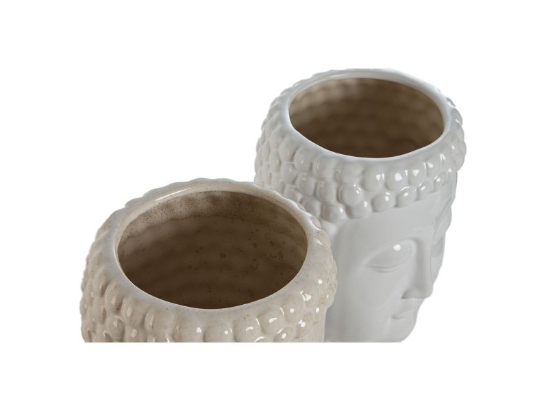 Саксия Home ESPRIT Бял Бежов Керамика 15 x 15 x 25 cm (2 броя)