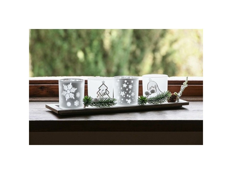 Коледен Свещник Home ESPRIT Бял Червен 40 X 9 X 13,5 cm (5 Части) (2 броя)