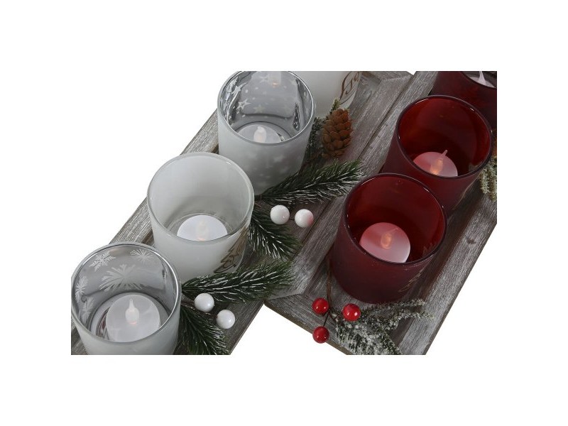 Коледен Свещник Home ESPRIT Бял Червен 40 X 9 X 13,5 cm (5 Части) (2 броя)