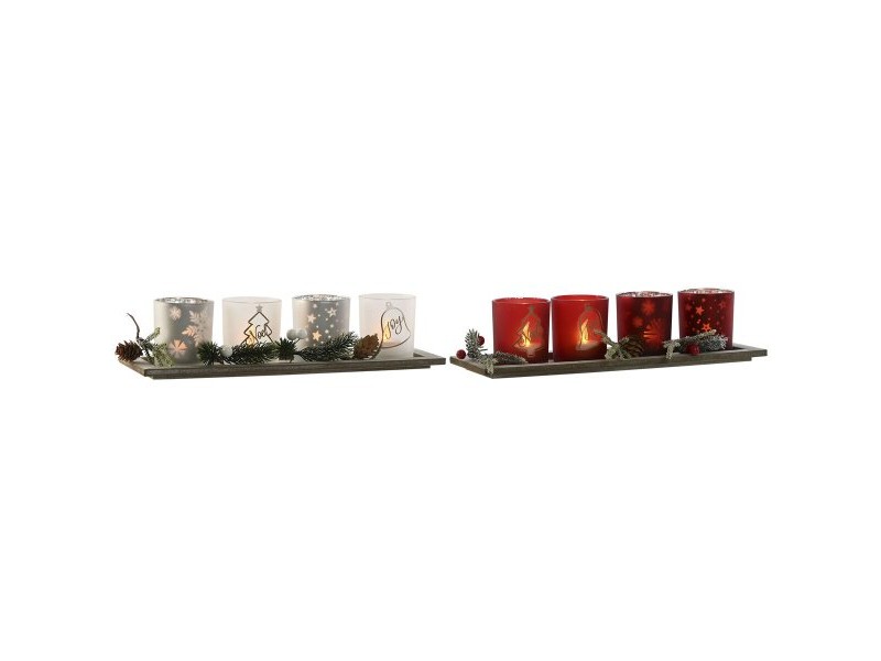 Коледен Свещник Home ESPRIT Бял Червен 40 X 9 X 13,5 cm (5 Части) (2 броя)