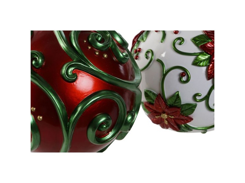 Коледна топка Home ESPRIT Червен Зелен Смола 24 x 24 x 28 cm (2 броя)