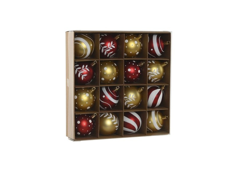 Коледни топки Home ESPRIT Червен Златен PVC 25 x 6 x 25 cm (16 Части)