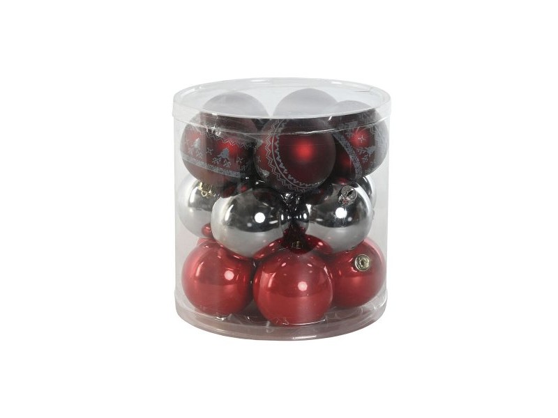 Коледни топки Home ESPRIT Червен Сребрист полиетилен 21,5 x 21,5 x 22,5 cm (15 Части)
