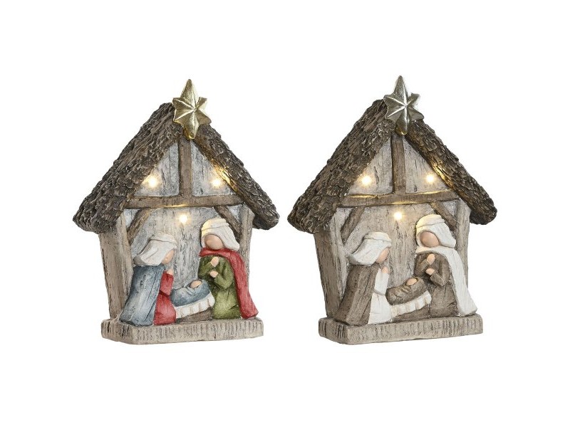 Рождествена Коледна Сцена Home ESPRIT Зелен Сив Магнезиев 27,5 x 10,5 x 34,5 cm (2 броя)