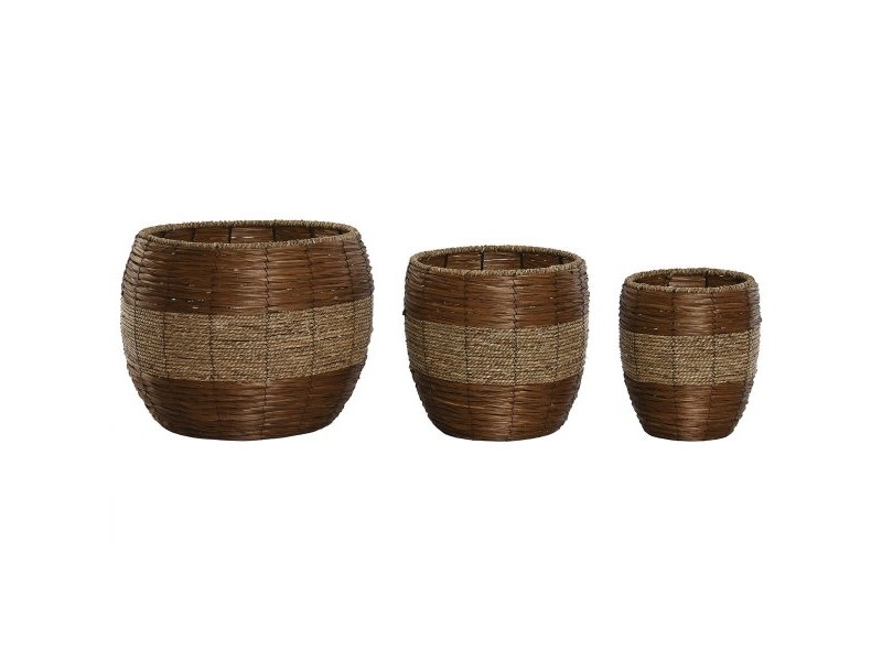 Комплект саксии Home ESPRIT Естествен Метал влакно Тропически 33 x 33 x 30 cm