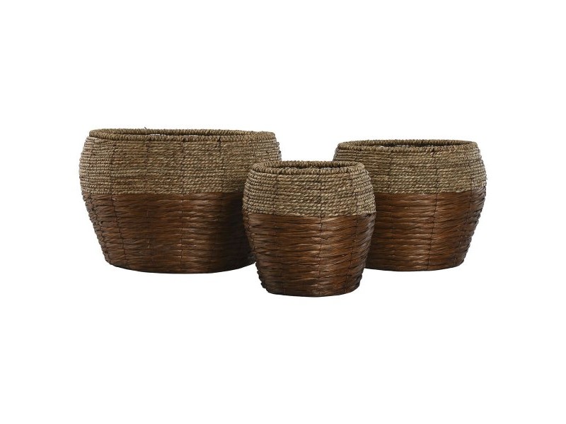 Комплект саксии Home ESPRIT Естествен Метал влакно Тропически 32 x 32 x 23 cm